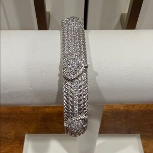 Judith Ripka Sterling Silver Twisted Rope & Heart Stations Cuff